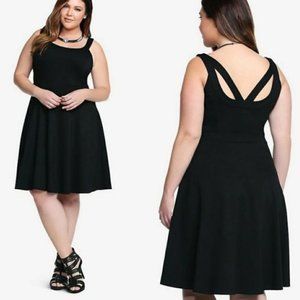 EUC Torrid Black Strappy Ponte Flare Tank Dress 2X 18/20